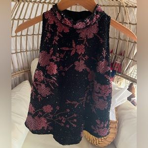 JKARA Beaded Floral Top